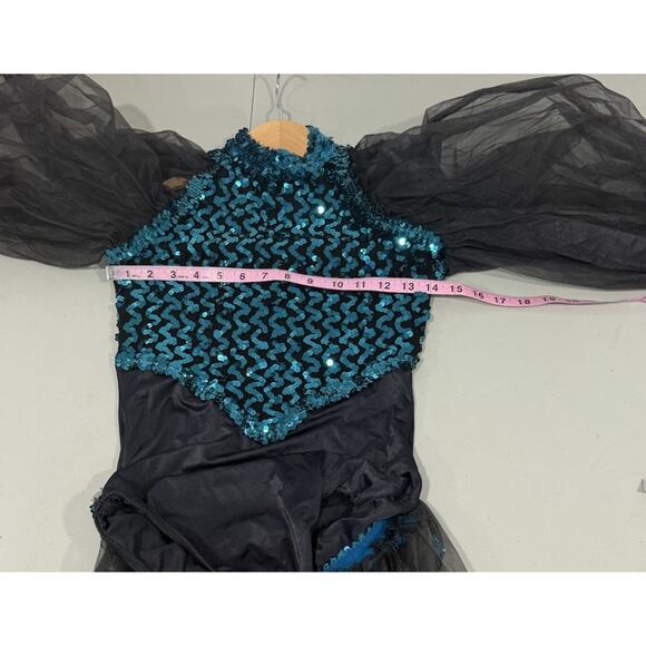 Vintage Costume Gallery Black Mesh Green Sequins Showgirl Jazz Leotard Adult M - Picture 8 of 9